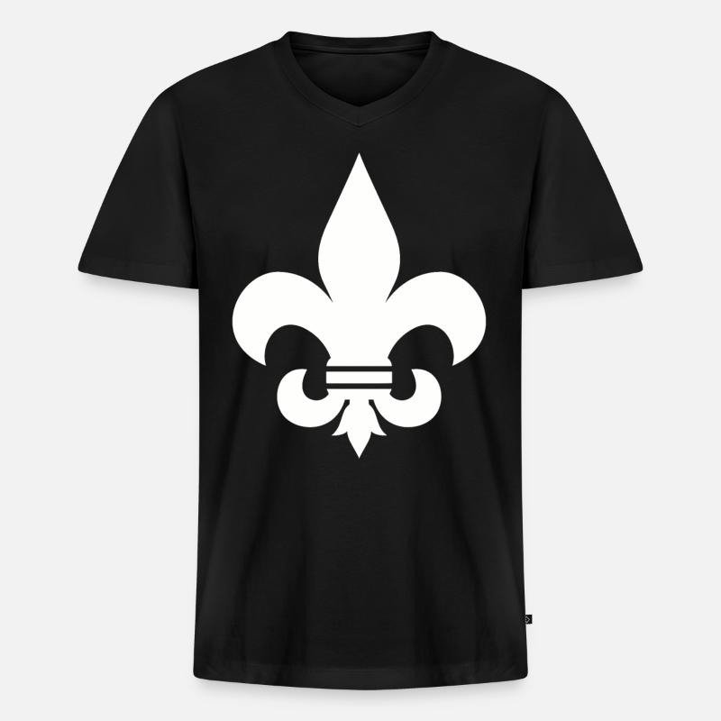 FLEUR DE LIS SHIRT - Männer Premium Bio T-Shirt mit V-Ausschnitt - Schwarz