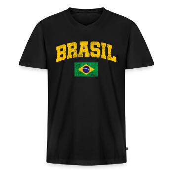 Brasilien - Männer Premium Bio T-Shirt mit V-Ausschnitt - Schwarz - Vorne - Nico (187cm)