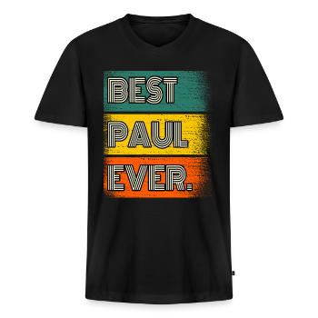 Paul Nom Cadeau Citation Drôle - T-shirt encolure en V Premium bio Homme - noir - Devant - Nico (187cm)
