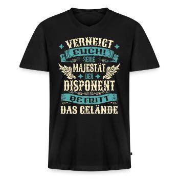 Disponent Geschenk Lustige Sprüche - Männer Premium Bio T-Shirt mit V-Ausschnitt - Schwarz - Vorne - Nico (187cm)