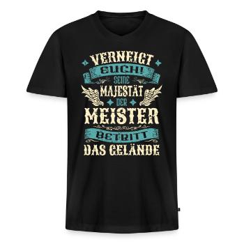 Meister Geschenk Lustige Sprüche - Männer Premium Bio T-Shirt mit V-Ausschnitt - Schwarz - Vorne - Nico (187cm)