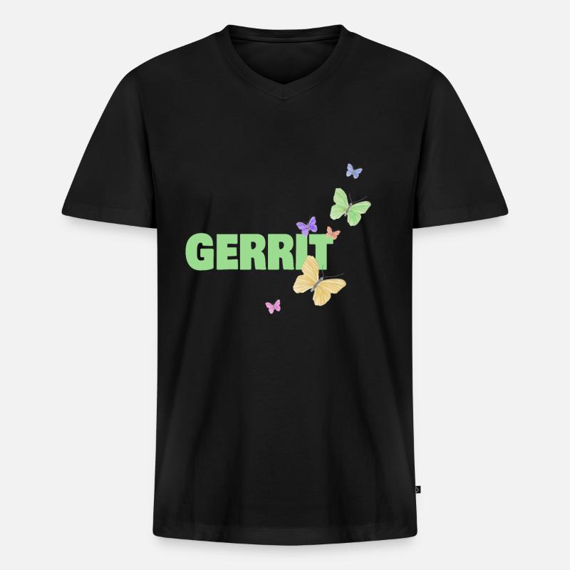 Schmetterlingen Gerrit - Männer Premium Bio T-Shirt mit V-Ausschnitt - Schwarz