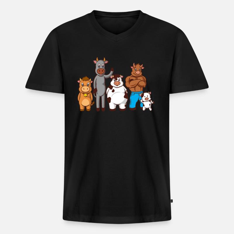 Gezeichnete Comic Kühe - Männer Premium Bio T-Shirt mit V-Ausschnitt - Schwarz