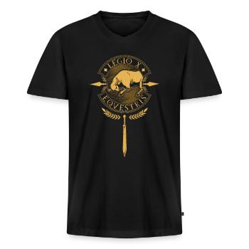 Legio X Equestris - Römische Legion - Männer Premium Bio T-Shirt mit V-Ausschnitt - Schwarz - Vorne - Nico (187cm)