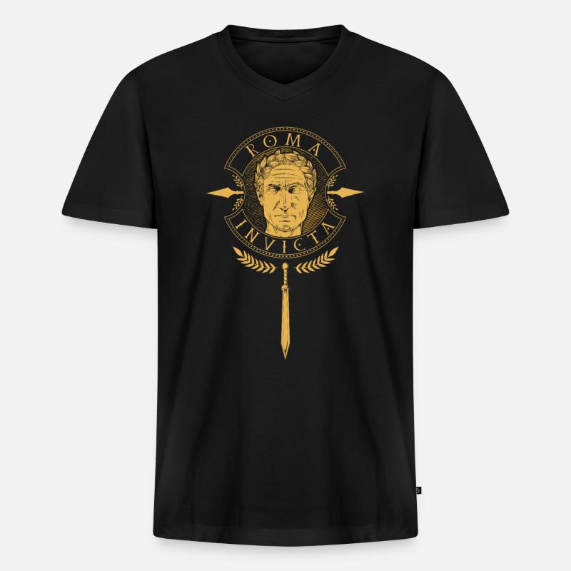 Roma Invicta - Julius Caesar - Männer Premium Bio T-Shirt mit V-Ausschnitt - Schwarz