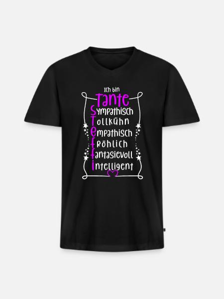 Steffi - beste Tante - Männer Premium Bio T-Shirt mit V-Ausschnitt - Schwarz