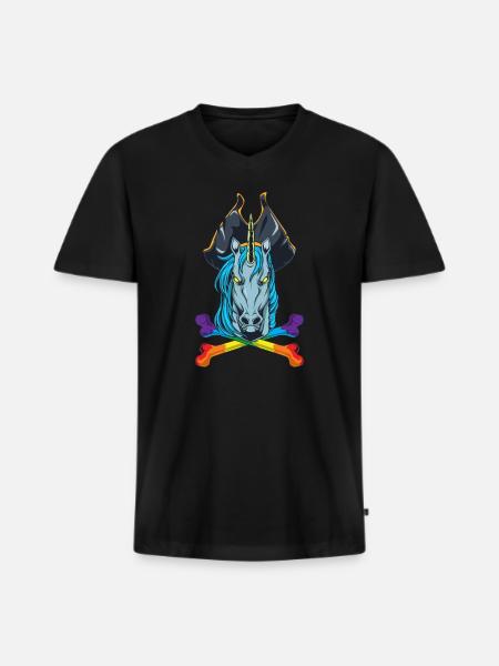 Regnbue knogler - Pirat enhjørning - Premium økologisk T-shirt med V-hals til mænd - sort
