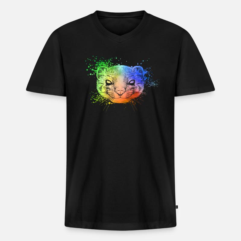 Farbiger Kopf des Frettchen - Männer Premium Bio T-Shirt mit V-Ausschnitt - Schwarz