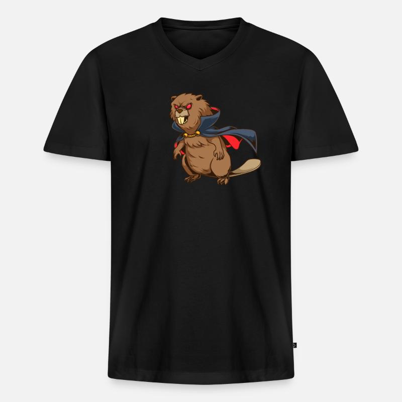 Monster Tiere - Vampir Biber - Männer Premium Bio T-Shirt mit V-Ausschnitt - Schwarz