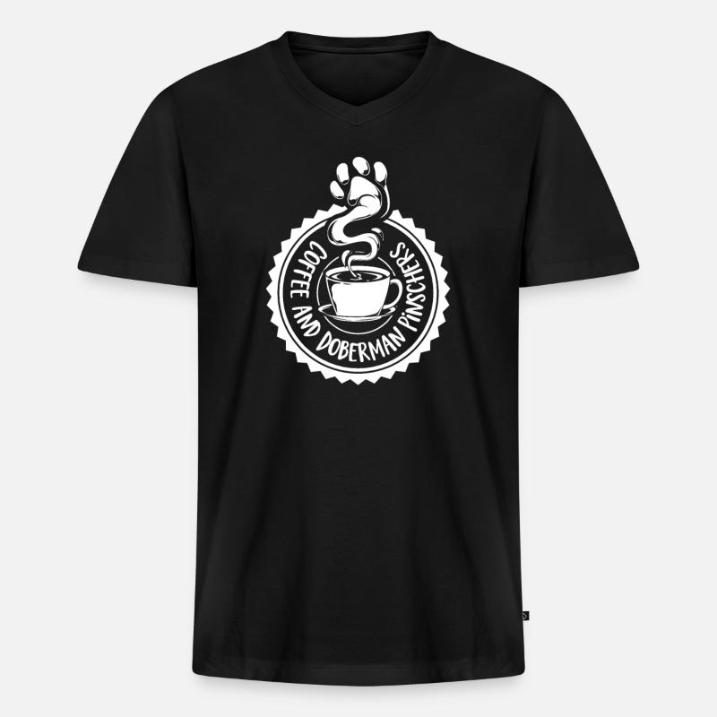 Kaffee und Dobermann - Männer Premium Bio T-Shirt mit V-Ausschnitt - Schwarz