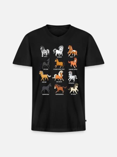 Tegneserie Kawaii Heste - Hestemotiv - Premium økologisk T-shirt med V-hals til mænd - sort