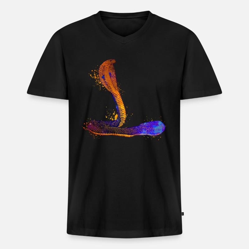 Farbenfrohe Kobra - Männer Premium Bio T-Shirt mit V-Ausschnitt - Schwarz