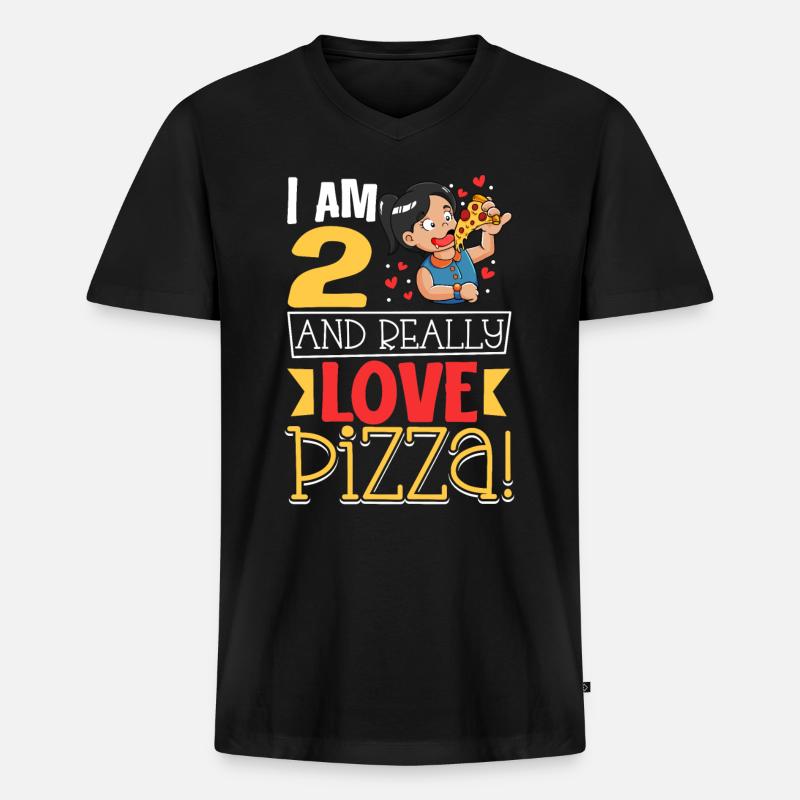 Ich bin 2 - Mädchen Pizza - Männer Premium Bio T-Shirt mit V-Ausschnitt - Schwarz