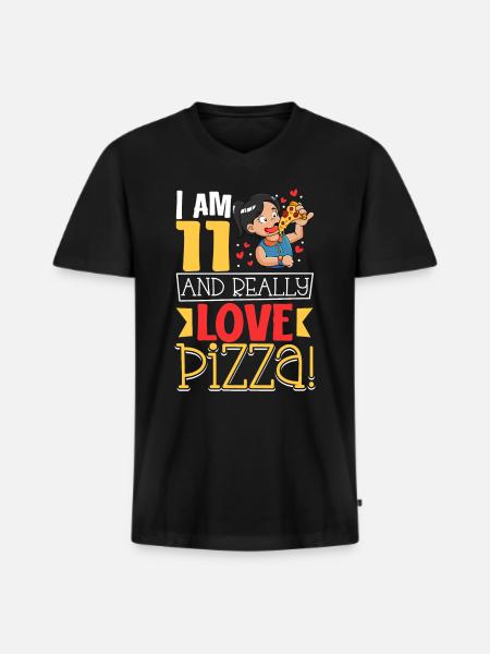 I'm 11 - Girl Pizza - Men's Premium Organic T-shirt with V-neck - black