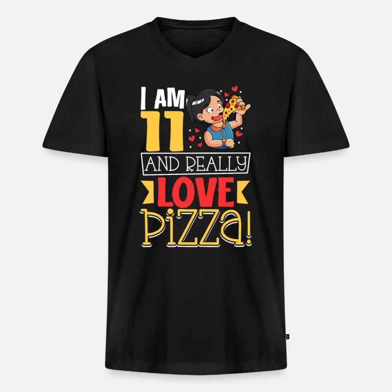 Ich bin 11 - Mädchen Pizza - Männer Premium Bio T-Shirt mit V-Ausschnitt - Schwarz