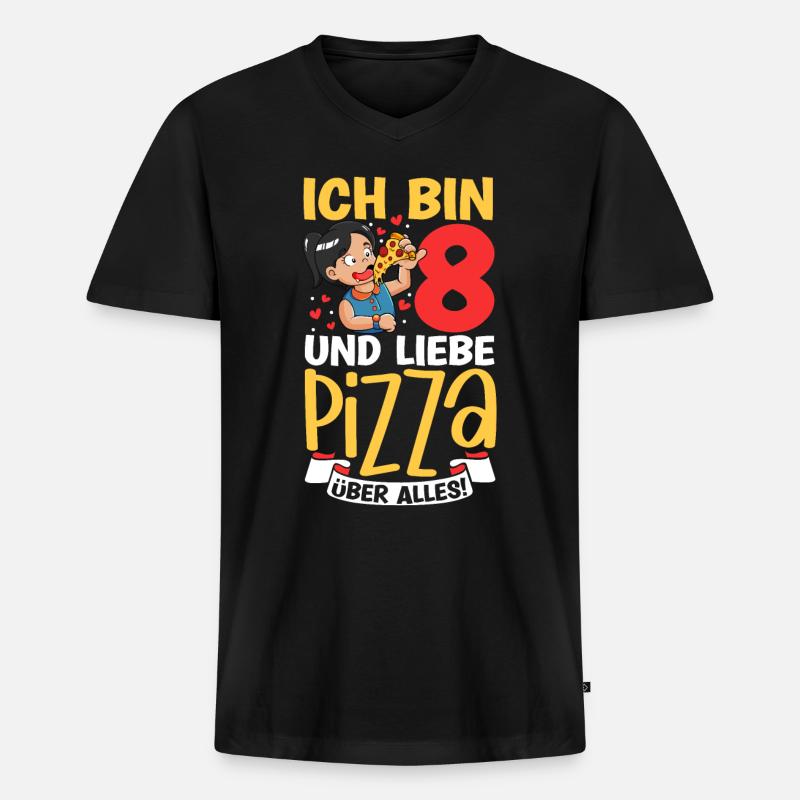 Ich bin 8 - Mädchen Pizza - Männer Premium Bio T-Shirt mit V-Ausschnitt - Schwarz