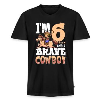 Ich bin 6 - Jungen Cowboy - Männer Premium Bio T-Shirt mit V-Ausschnitt - Schwarz - Vorne - Nico (187cm)