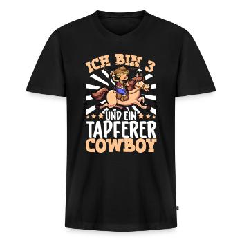 Ich bin 3 - Jungen Cowboy - Männer Premium Bio T-Shirt mit V-Ausschnitt - Schwarz - Vorne - Nico (187cm)
