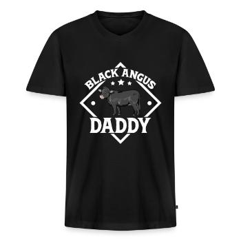Black Angus Daddy - Black Angus Rind - Männer Premium Bio T-Shirt mit V-Ausschnitt - Schwarz - Vorne - Nico (187cm)