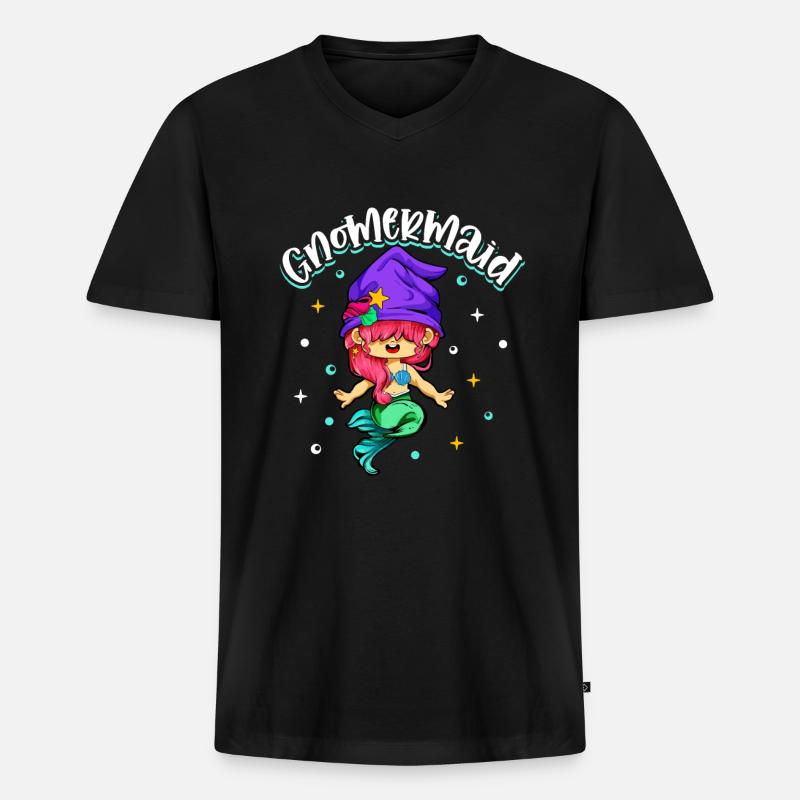 Gnom Meerjungfrau - Gartenzwerg - Männer Premium Bio T-Shirt mit V-Ausschnitt - Schwarz