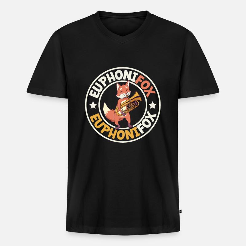 Euphonifox - Fuchs mit Euphonium - Männer Premium Bio T-Shirt mit V-Ausschnitt - Schwarz