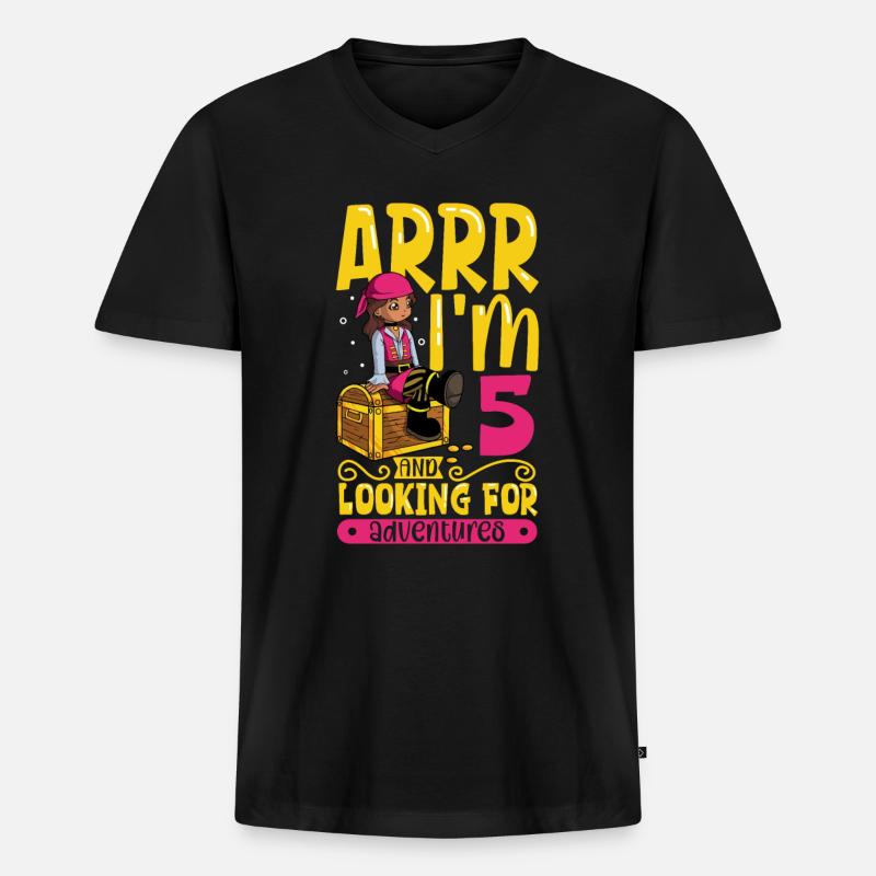 Ich bin 5 - Mädchen Pirat - Männer Premium Bio T-Shirt mit V-Ausschnitt - Schwarz