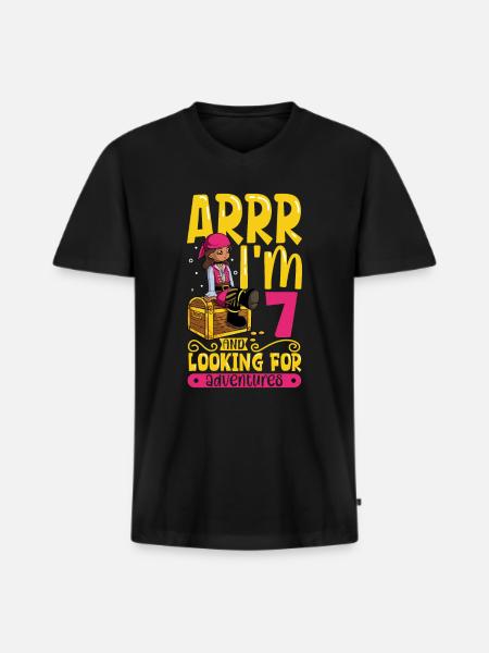 Ich bin 7 - Mädchen Pirat - Männer Premium Bio T-Shirt mit V-Ausschnitt - Schwarz