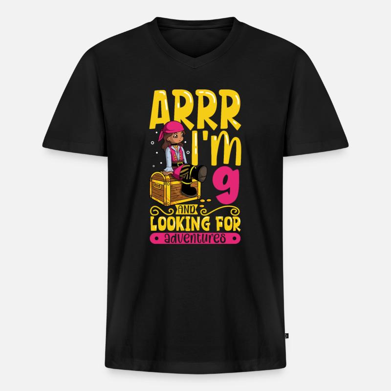 Ich bin 9 - Mädchen Pirat - Männer Premium Bio T-Shirt mit V-Ausschnitt - Schwarz