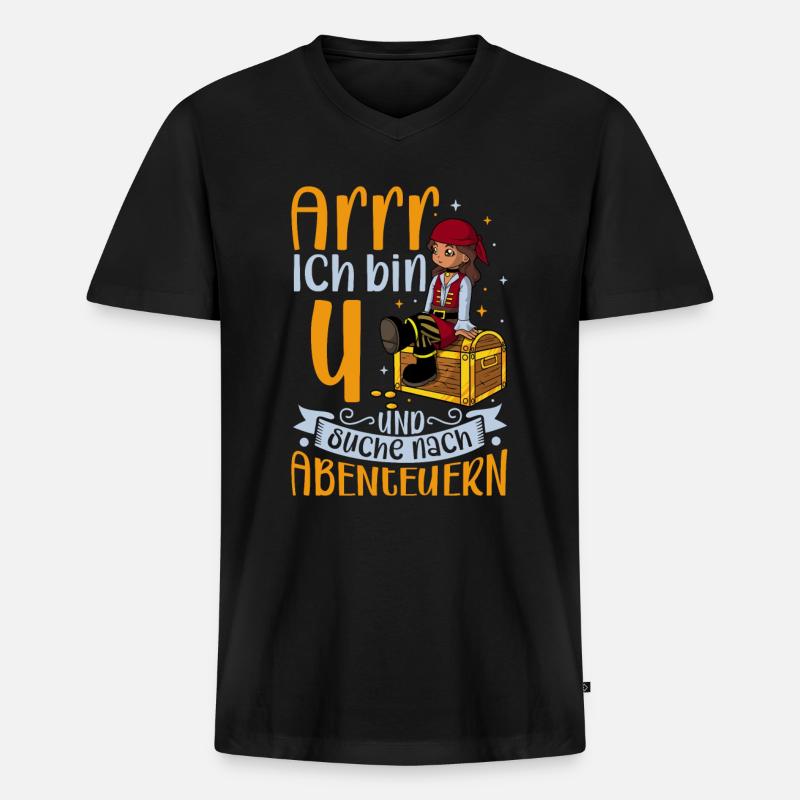 Ich bin 4 - Mädchen Pirat - Männer Premium Bio T-Shirt mit V-Ausschnitt - Schwarz