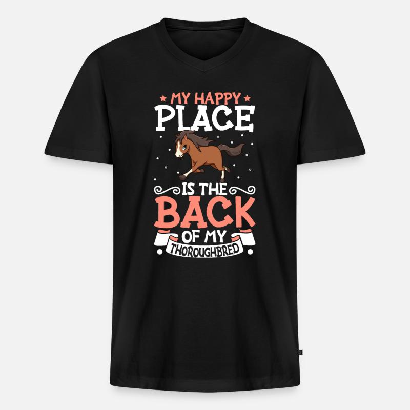 Mein Lieblingsplatz - Thoroughbred - Männer Premium Bio T-Shirt mit V-Ausschnitt - Schwarz