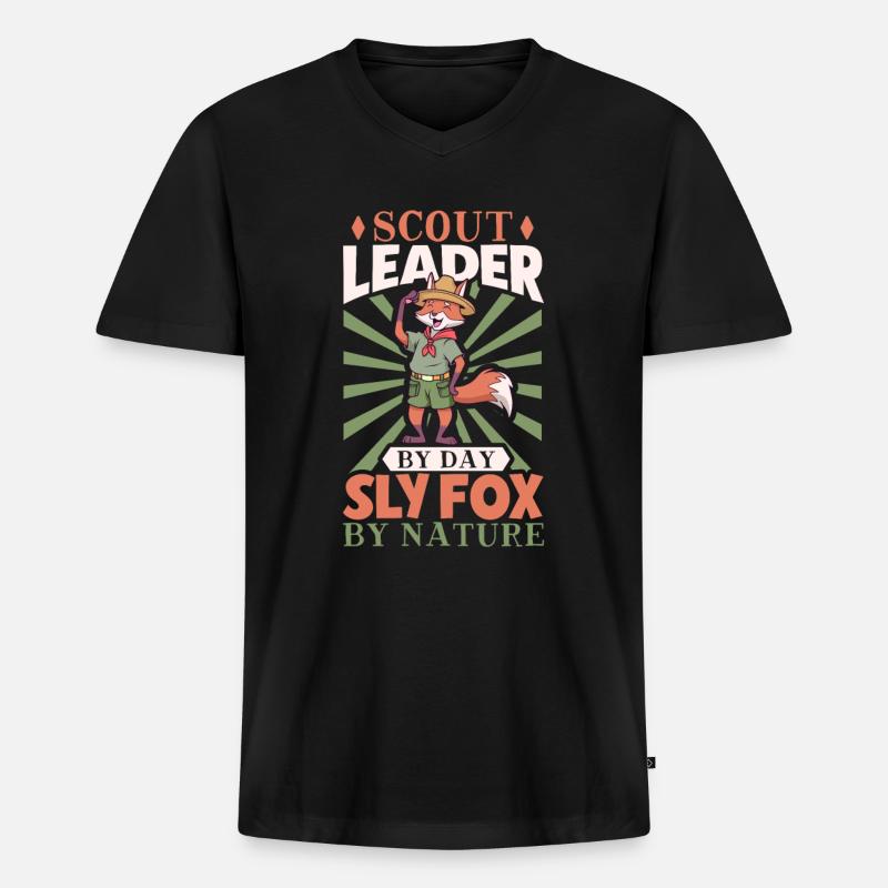 Fuchs - Pfadfinder Lehrer - Männer Premium Bio T-Shirt mit V-Ausschnitt - Schwarz