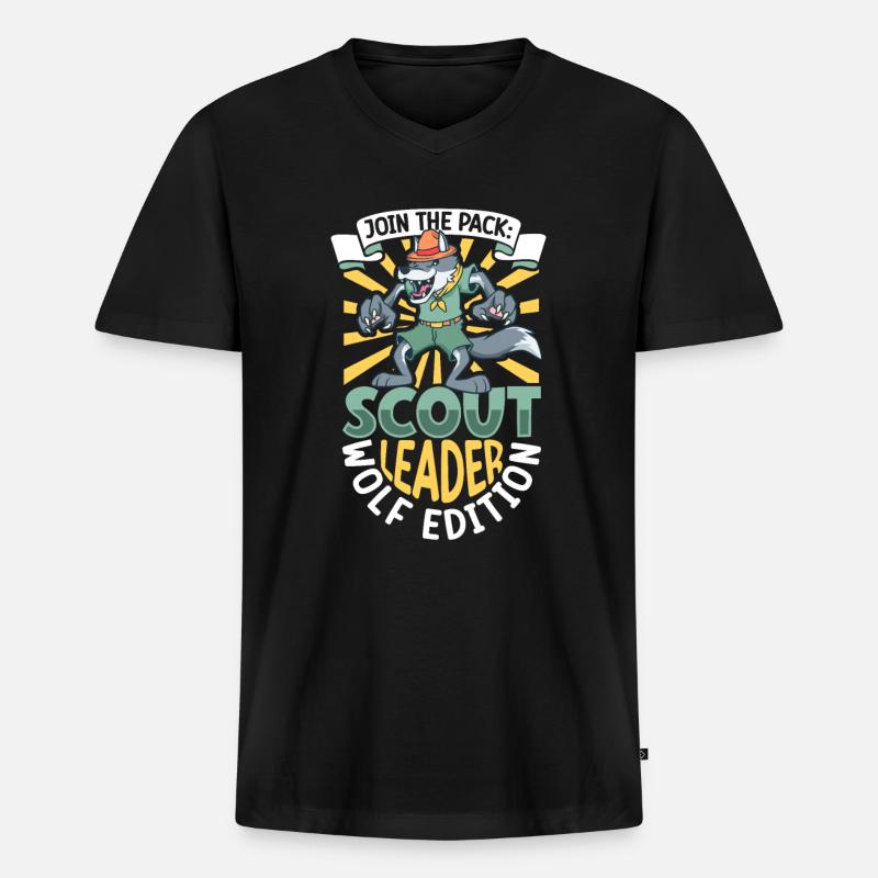 Wolf - Pfadfinder Lehrer - Männer Premium Bio T-Shirt mit V-Ausschnitt - Schwarz