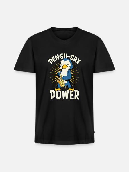 Pengu-Sax Power - Penguin on saxophone - Men's Premium Organic T-shirt with V-neck - black