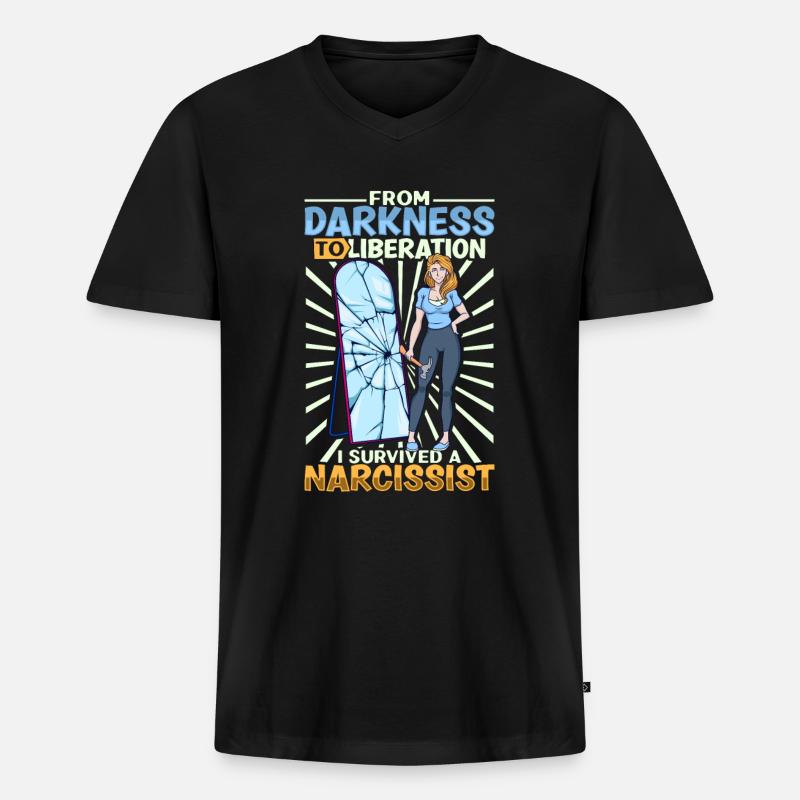 Endlich frei - Narzissmus-Überlebender - Männer Premium Bio T-Shirt mit V-Ausschnitt - Schwarz
