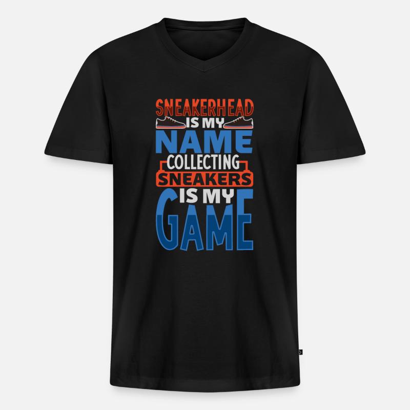 Ich spiele Schuhe sammeln - Sneakerhead - Männer Premium Bio T-Shirt mit V-Ausschnitt - Schwarz