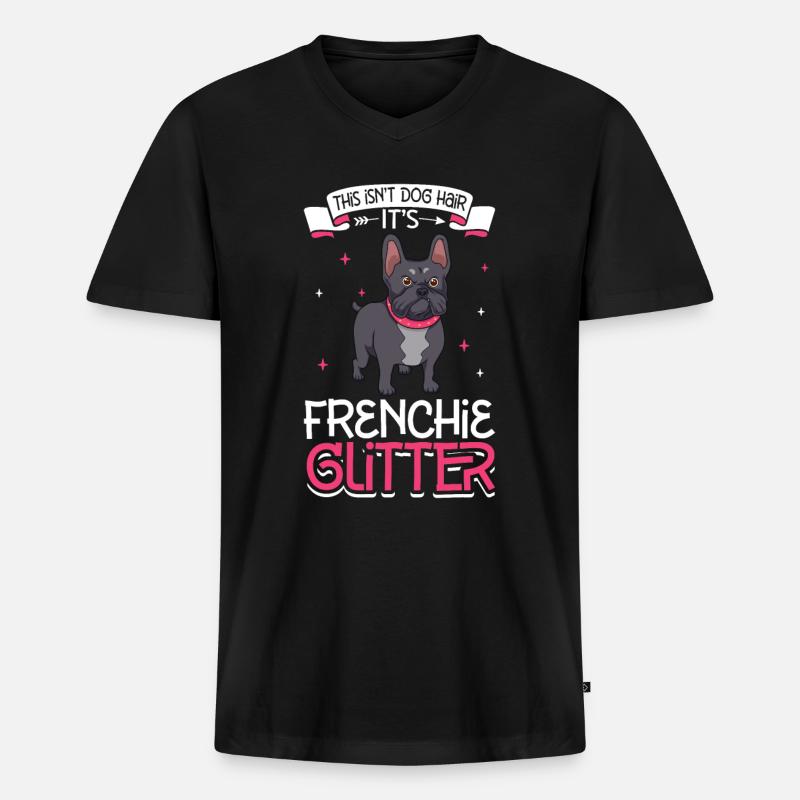 Frenchie Glitzer - Männer Premium Bio T-Shirt mit V-Ausschnitt - Schwarz