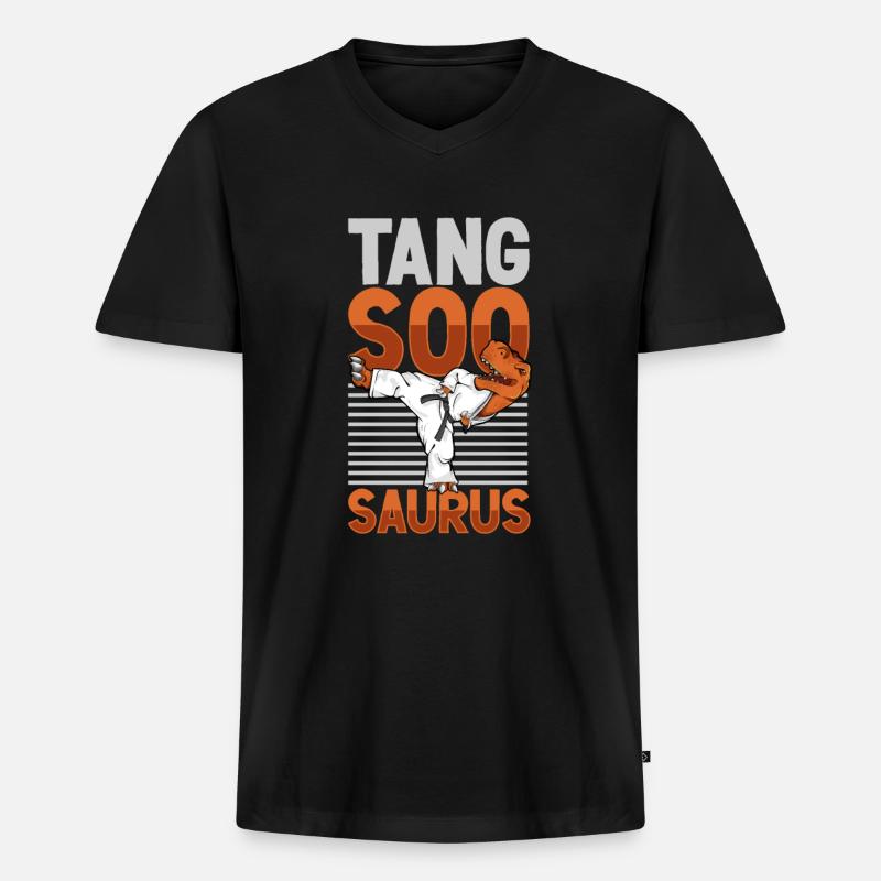 TREX - Tang Soo Do Saurus - Männer Premium Bio T-Shirt mit V-Ausschnitt - Schwarz