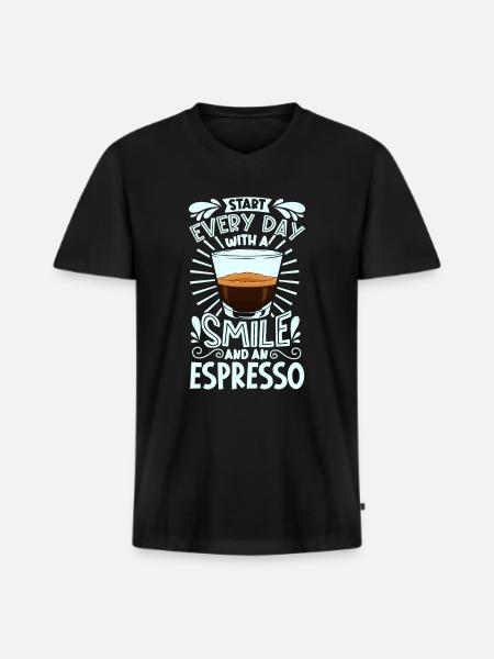 Smile with espresso - Men's Premium Organic T-shirt with V-neck - black