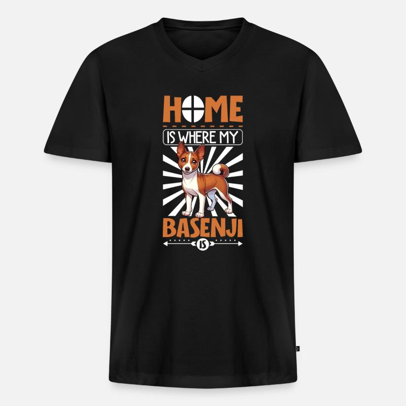 Zuhause - Basenji - Männer Premium Bio T-Shirt mit V-Ausschnitt - Schwarz