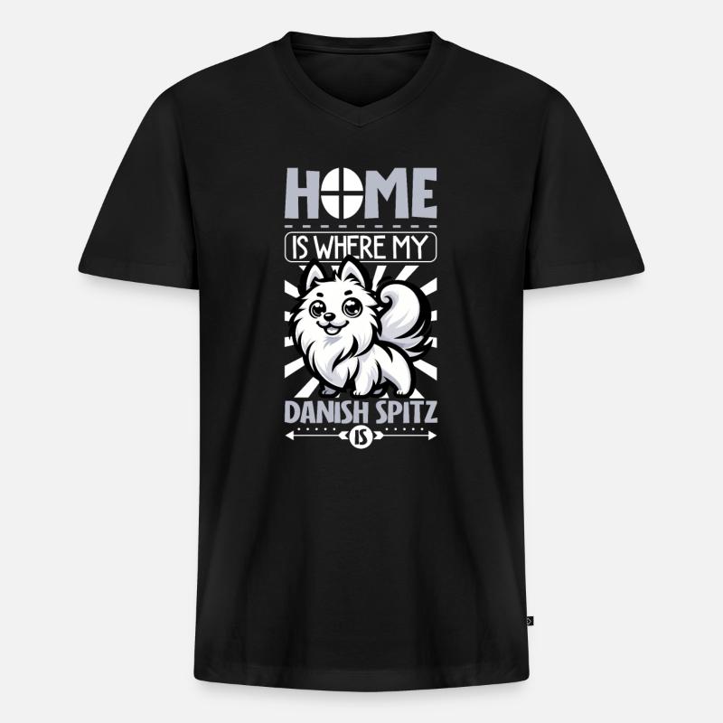 Zuhause - Dänischer Spitz - Männer Premium Bio T-Shirt mit V-Ausschnitt - Schwarz