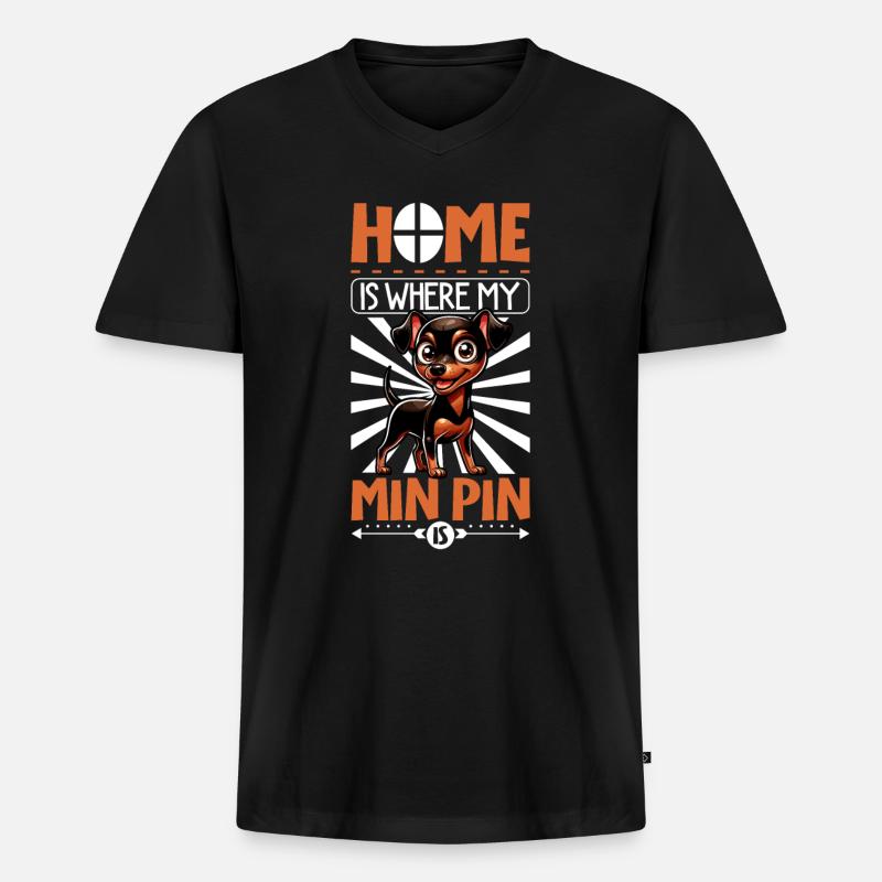 Zuhause - Zwergpinscher - Männer Premium Bio T-Shirt mit V-Ausschnitt - Schwarz