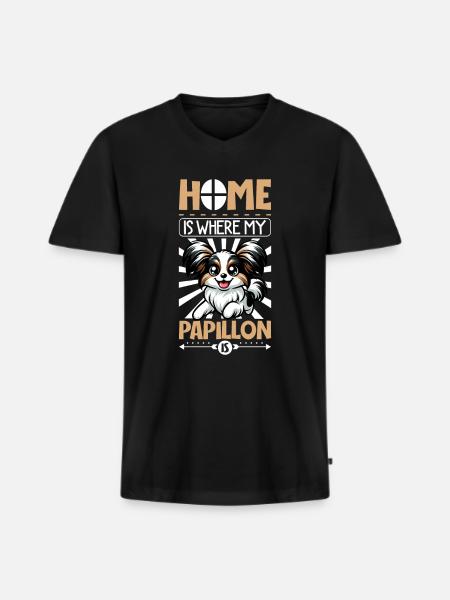 Home - Continental Miniature Spaniel - Men's Premium Organic T-shirt with V-neck - black