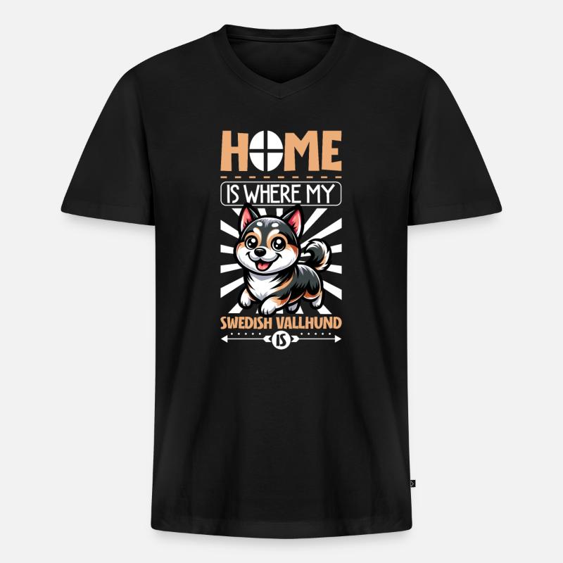 Zuhause - Västgötaspets - Männer Premium Bio T-Shirt mit V-Ausschnitt - Schwarz