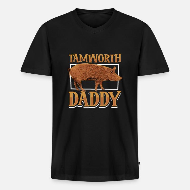Tamworth Schwein Papa - Männer Premium Bio T-Shirt mit V-Ausschnitt - Schwarz