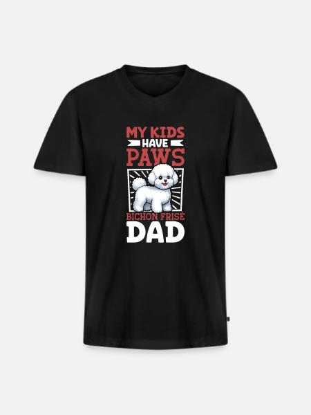 Bichon Frisé Papa - Männer Premium Bio T-Shirt mit V-Ausschnitt - Schwarz