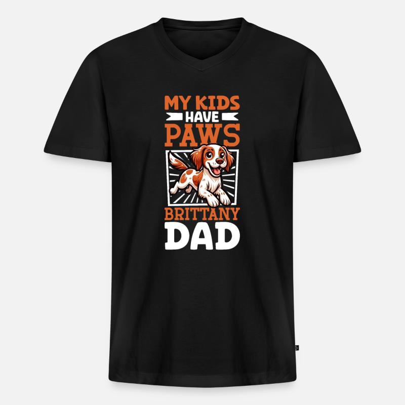 Epagneul Breton Papa - Männer Premium Bio T-Shirt mit V-Ausschnitt - Schwarz