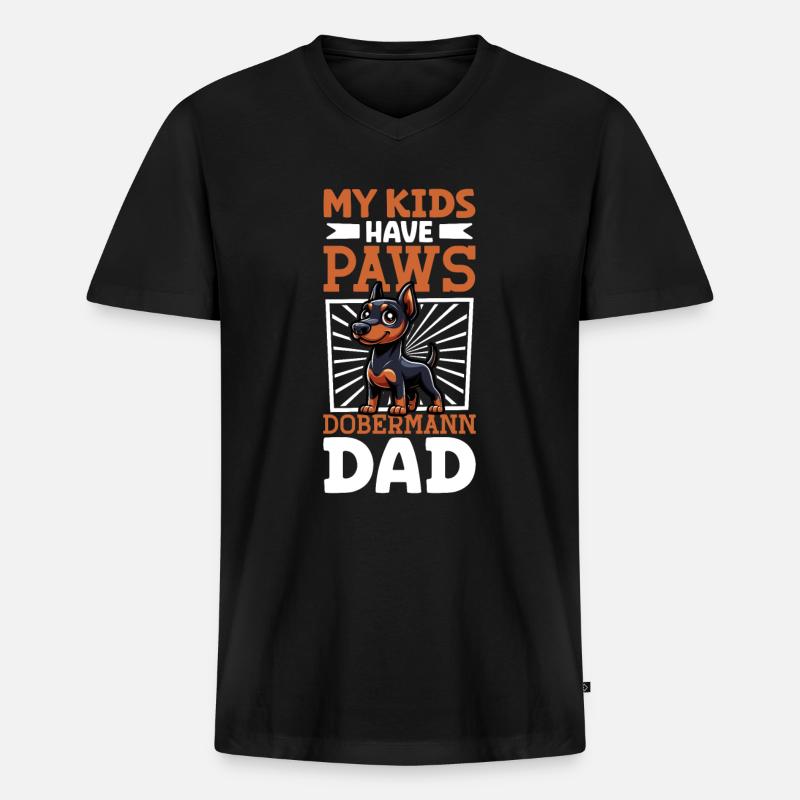 Dobermann Papa - Männer Premium Bio T-Shirt mit V-Ausschnitt - Schwarz