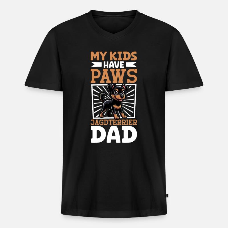 Deutscher Jagdterrier Papa - Männer Premium Bio T-Shirt mit V-Ausschnitt - Schwarz