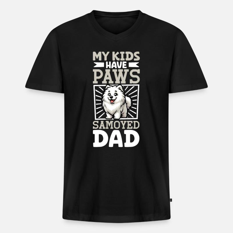 Samojede Papa - Männer Premium Bio T-Shirt mit V-Ausschnitt - Schwarz