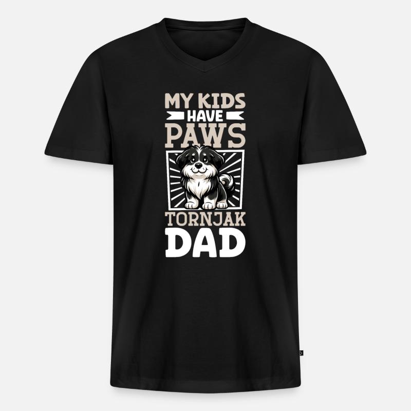 Tornjak Papa - Männer Premium Bio T-Shirt mit V-Ausschnitt - Schwarz